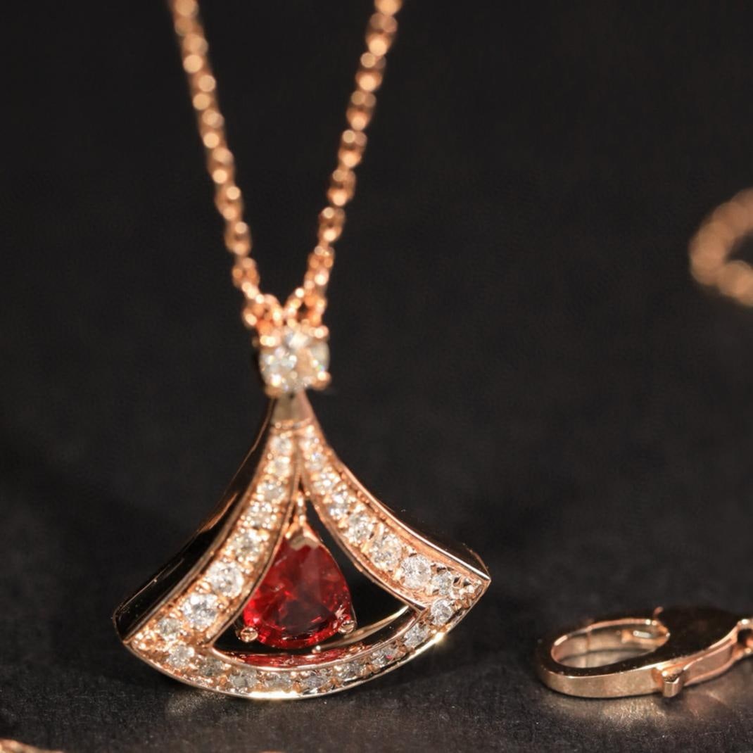 14k Gold 0.49 Ct Natural Ruby & Diamond Necklace - 2