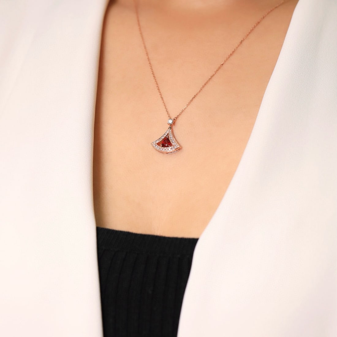 14k Gold 0.49 Ct Natural Ruby & Diamond Necklace - 3