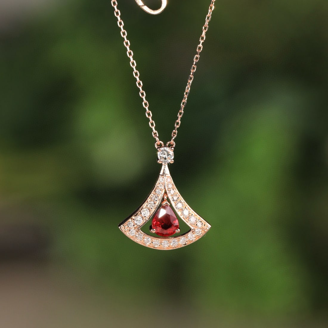 14k Gold 0.49 Ct Natural Ruby & Diamond Necklace - 4