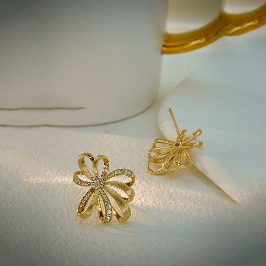 14k Gold 0.35 Ct Natural H Diamond Earrings - 2