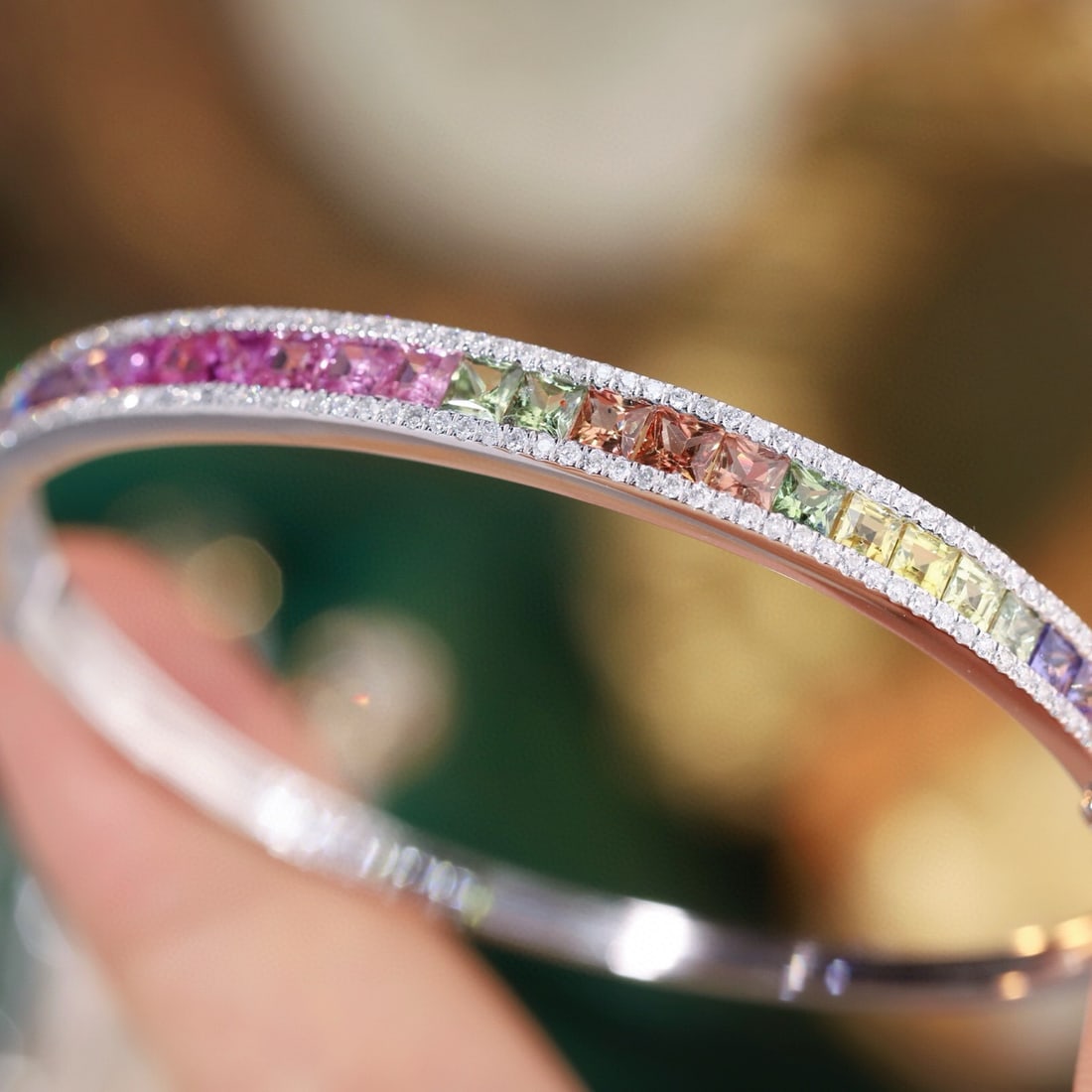 14k Gold 5.08 Ctw Natural Sapphire & Diamond Bangle - 2