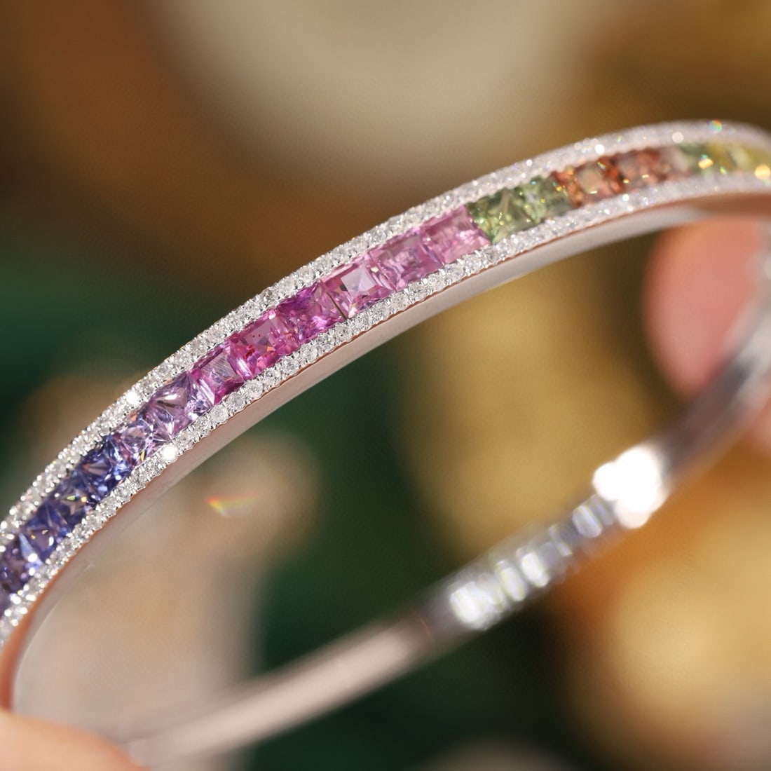 14k Gold 5.08 Ctw Natural Sapphire & Diamond Bangle - 4