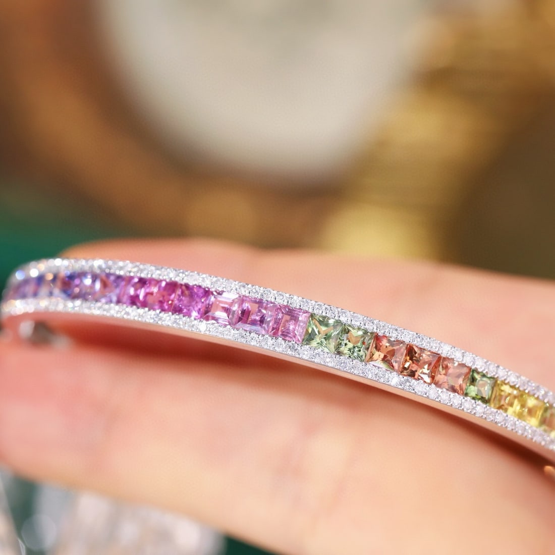 14k Gold 5.08 Ctw Natural Sapphire & Diamond Bangle - 5