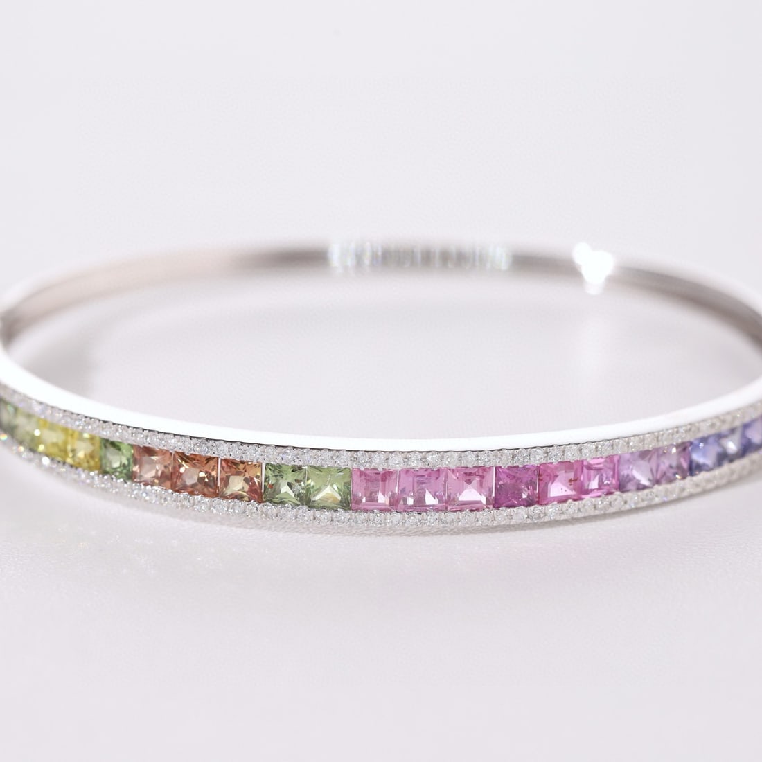 14k Gold 5.08 Ctw Natural Sapphire & Diamond Bangle - 6