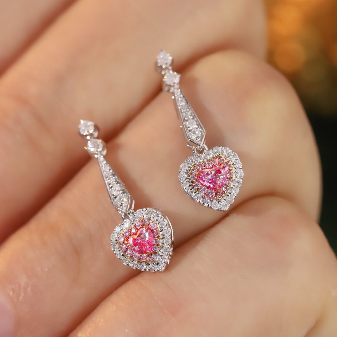 14k Gold 0.62 Ctw Natural Pink Diamond & Diamond Earrings - 2