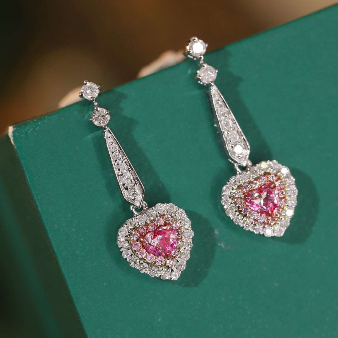 14k Gold 0.62 Ctw Natural Pink Diamond & Diamond Earrings - 8