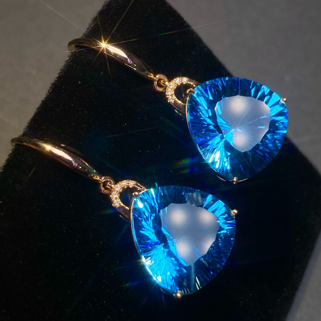 14k Gold 14.15 Ct Natural Topaz & Diamond Earrings - 2