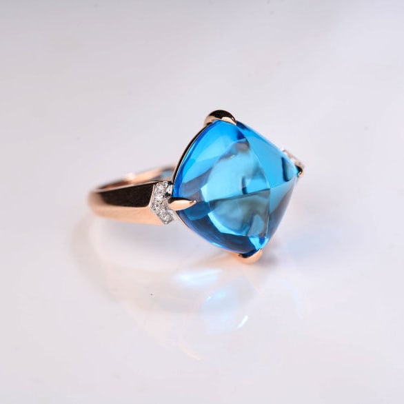 14k Gold 12.6 Ct Natural Topaz & Diamond Ring - 2