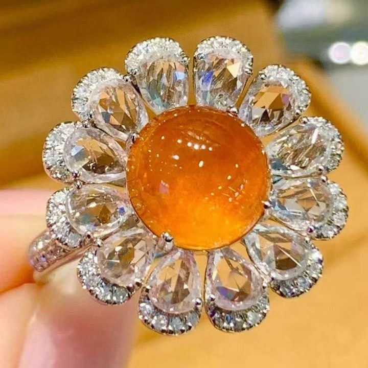 14k Gold 4.55 Ct Natural Spessartine & Sapphire & Diamond Ring: Ref:231131137 // gold content:14k gold // ring size:7. 25us // // main gemstone:spessartine // shape:round // carat weight:4. 55ct // color:orange // treatment:natural // cut grade:g // //
