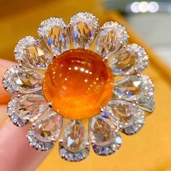 14k Gold 4.55 Ct Natural Spessartine & Sapphire & Diamond Ring - 4