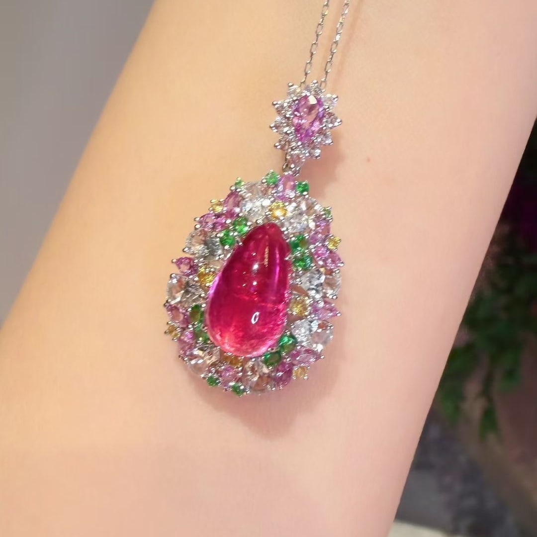 14k Gold 5.02 Ct Natural Tourmaline & Coloured Gemstone Pendant( Without Chain ) - 3