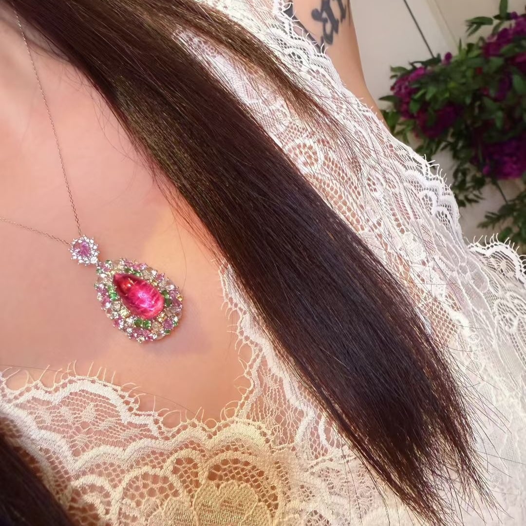 14k Gold 5.02 Ct Natural Tourmaline & Coloured Gemstone Pendant( Without Chain ) - 5