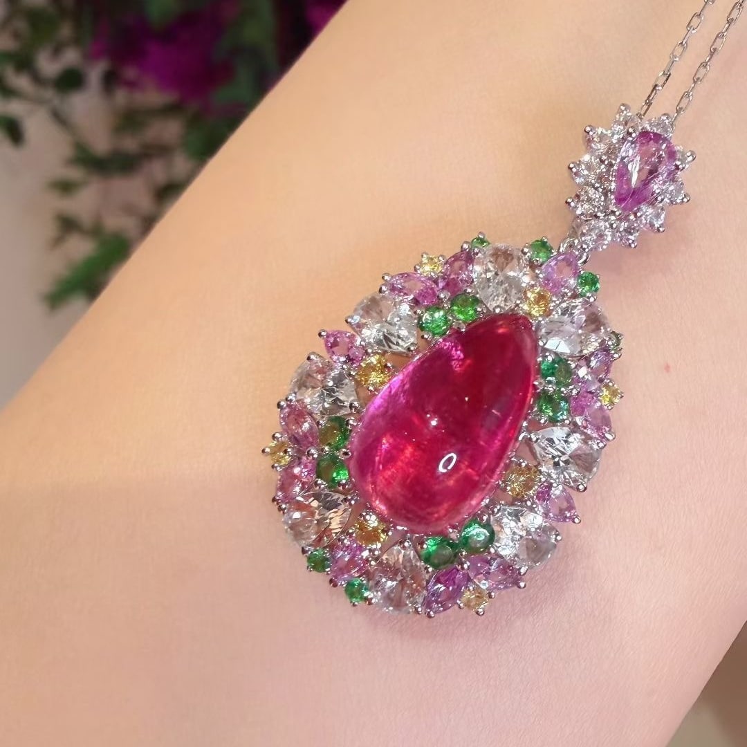 14k Gold 5.02 Ct Natural Tourmaline & Coloured Gemstone Pendant( Without Chain ) - 6