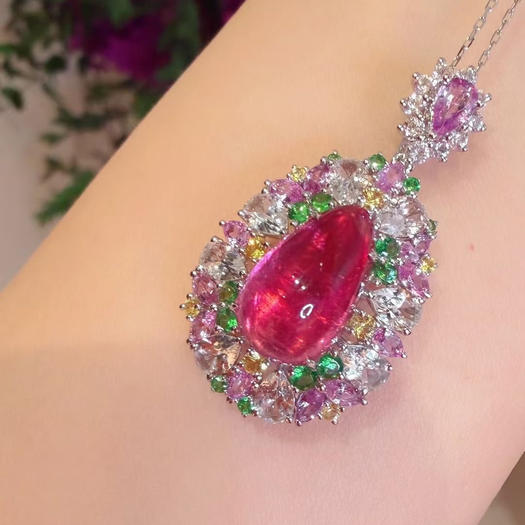 14k Gold 5.02 Ct Natural Tourmaline & Coloured Gemstone Pendant( Without Chain ) - 7