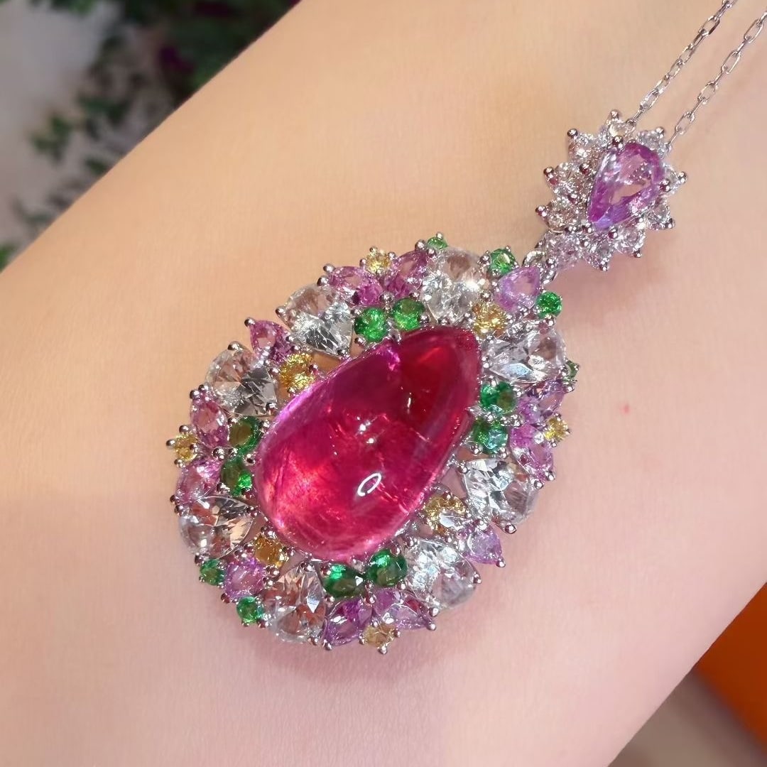 14k Gold 5.02 Ct Natural Tourmaline & Coloured Gemstone Pendant( Without Chain ) - 8