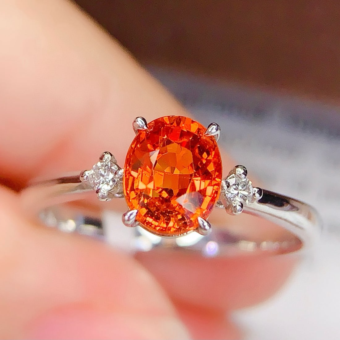 14k Gold 1.55 Ct Natural Sapphire & Diamond Ring: Ref:231131144 // gold content:14k gold // ring size:7. 25us // // main gemstone:sapphire // shape:oval // carat weight:1. 55ct // color:orange // treatment:natural // // adjacent gemstone 2 :