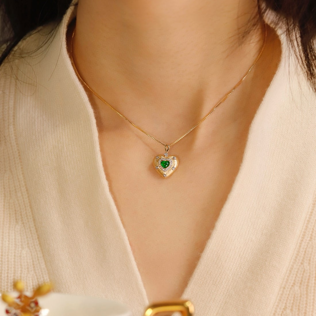 14k Gold 0.41 Ctw Vivid Green Natural Emerald & Diamond Pendant( Without Chain ) - 3