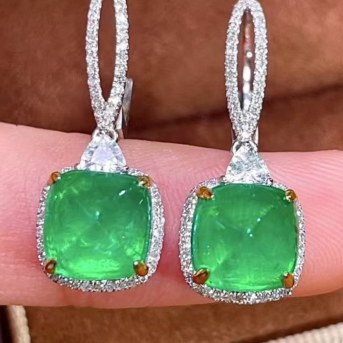 14k Gold 4.49 Ctw Natural Emerald & Sapphire Earrings - 2
