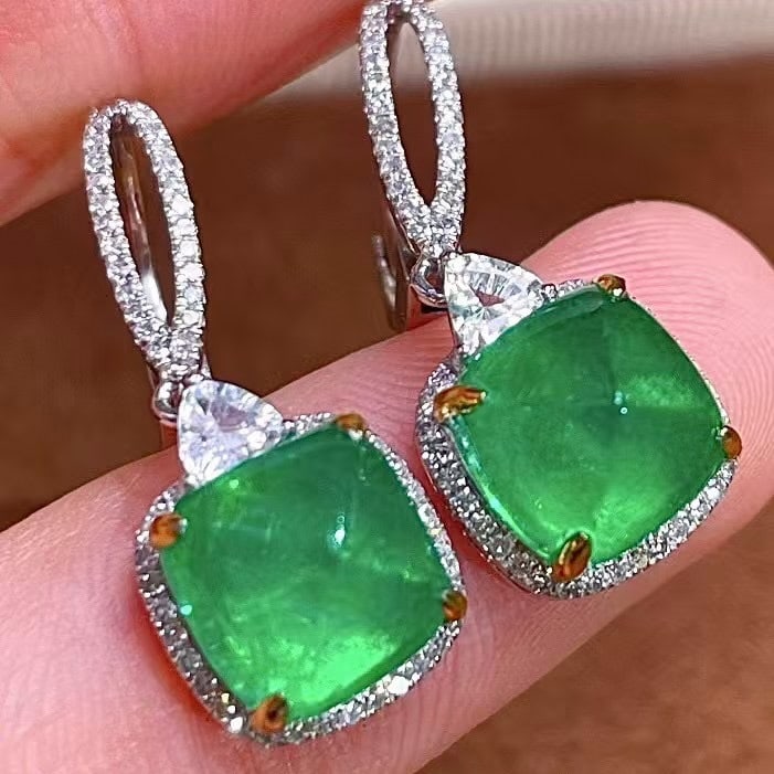 14k Gold 4.49 Ctw Natural Emerald & Sapphire Earrings - 3