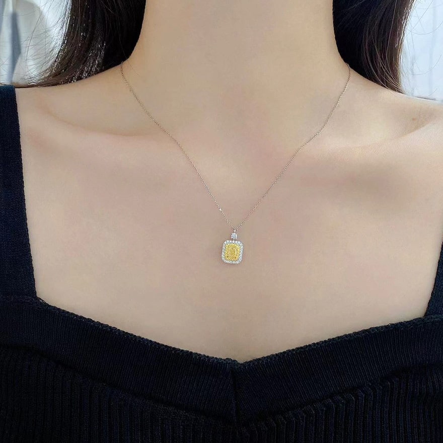 14k Gold 1.05 Ctw Natural Yellow Diamond & Diamond Pendant( Without Chain ) - 2