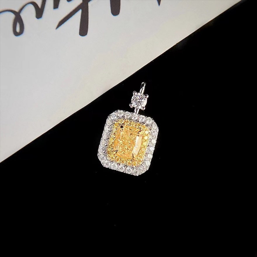 14k Gold 1.05 Ctw Natural Yellow Diamond & Diamond Pendant( Without Chain ) - 6