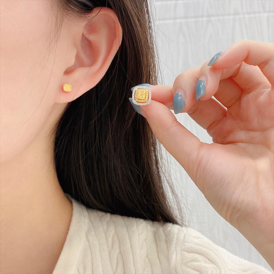 14k Gold 1.40 Ctw Natural Yellow Diamond & Diamond Earrings - 2