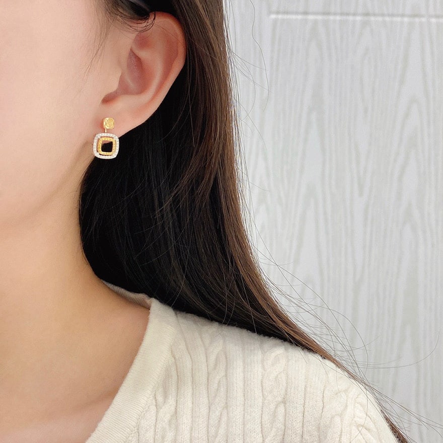 14k Gold 1.40 Ctw Natural Yellow Diamond & Diamond Earrings - 3