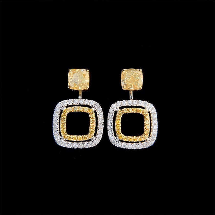 14k Gold 1.40 Ctw Natural Yellow Diamond & Diamond Earrings - 4