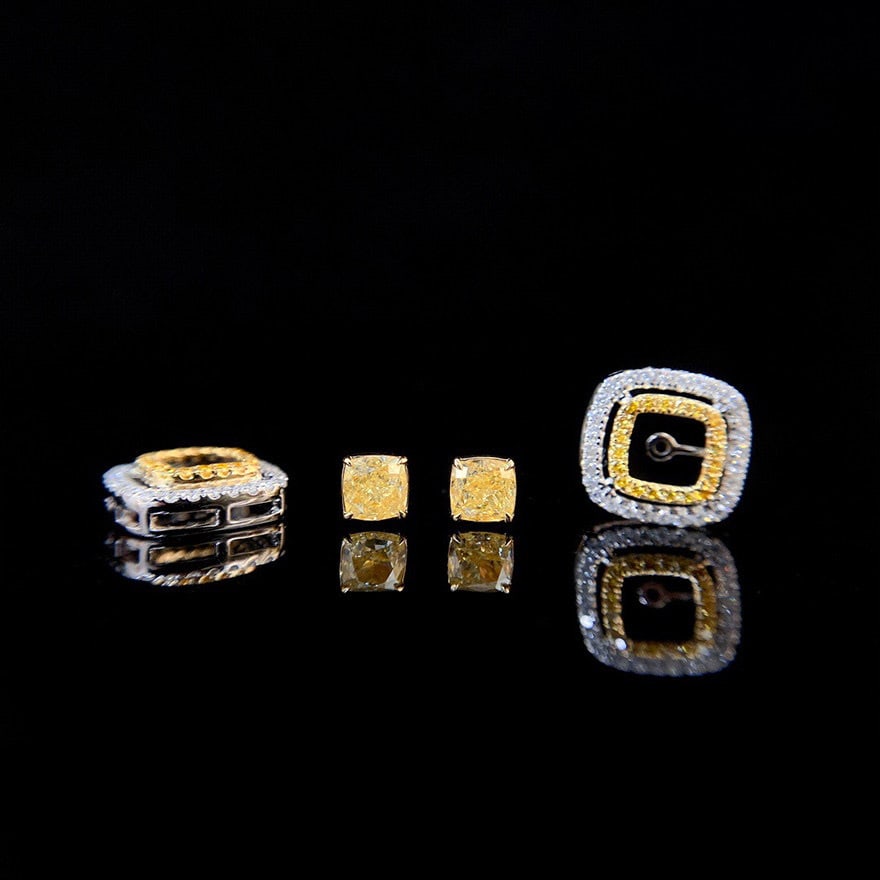 14k Gold 1.40 Ctw Natural Yellow Diamond & Diamond Earrings - 5