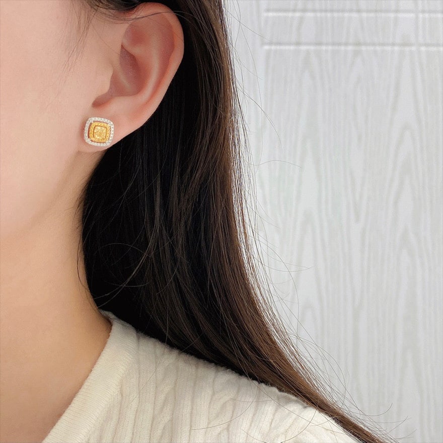 14k Gold 1.40 Ctw Natural Yellow Diamond & Diamond Earrings - 6