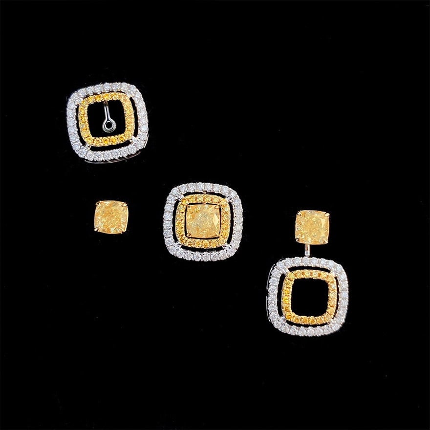 14k Gold 1.40 Ctw Natural Yellow Diamond & Diamond Earrings - 7