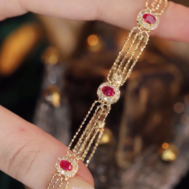 14k Gold 2.15 Ctw Natural Ruby & Diamond Bracelet - 5