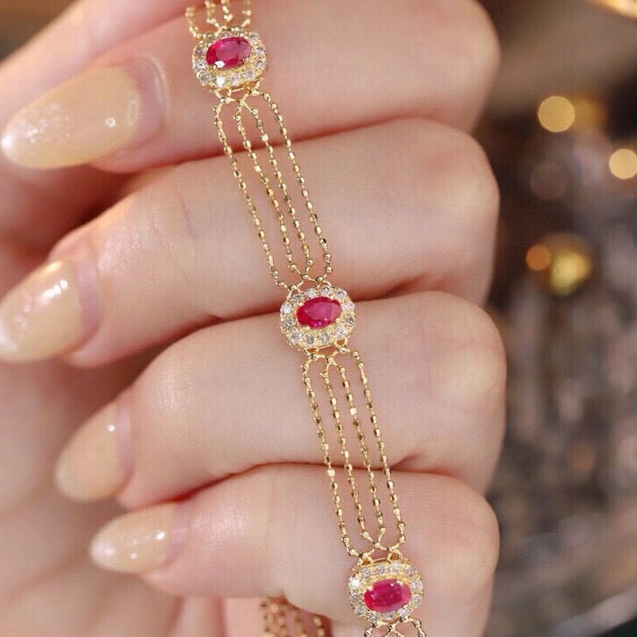 14k Gold 2.15 Ctw Natural Ruby & Diamond Bracelet - 6