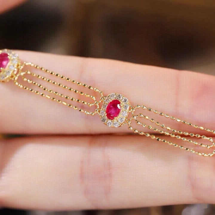 14k Gold 2.15 Ctw Natural Ruby & Diamond Bracelet - 7