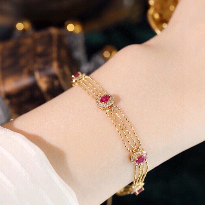 14k Gold 2.15 Ctw Natural Ruby & Diamond Bracelet - 8