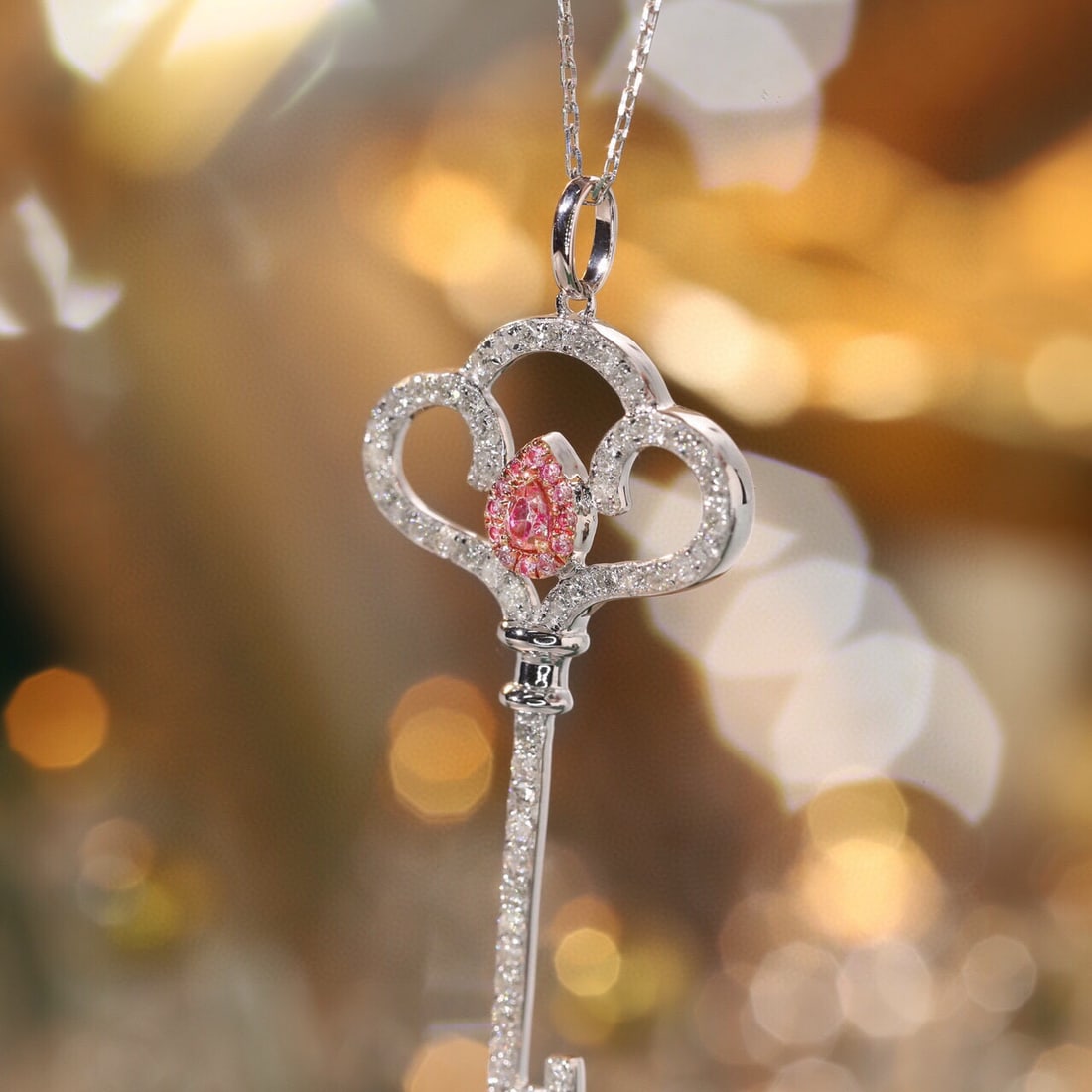 14k Gold 0.6 Ctw Natural Pink Diamond & Diamond Necklace - 2