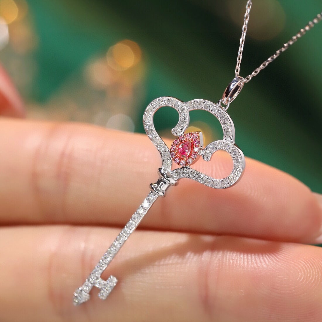 14k Gold 0.6 Ctw Natural Pink Diamond & Diamond Necklace - 7