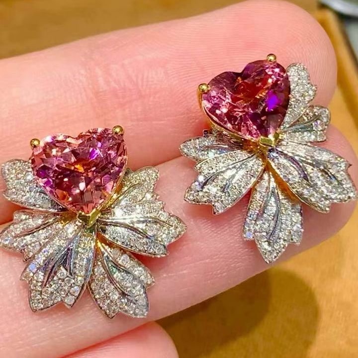 14k Gold 3.8 Ct Natural Tourmaline & Diamond Earrings - 2