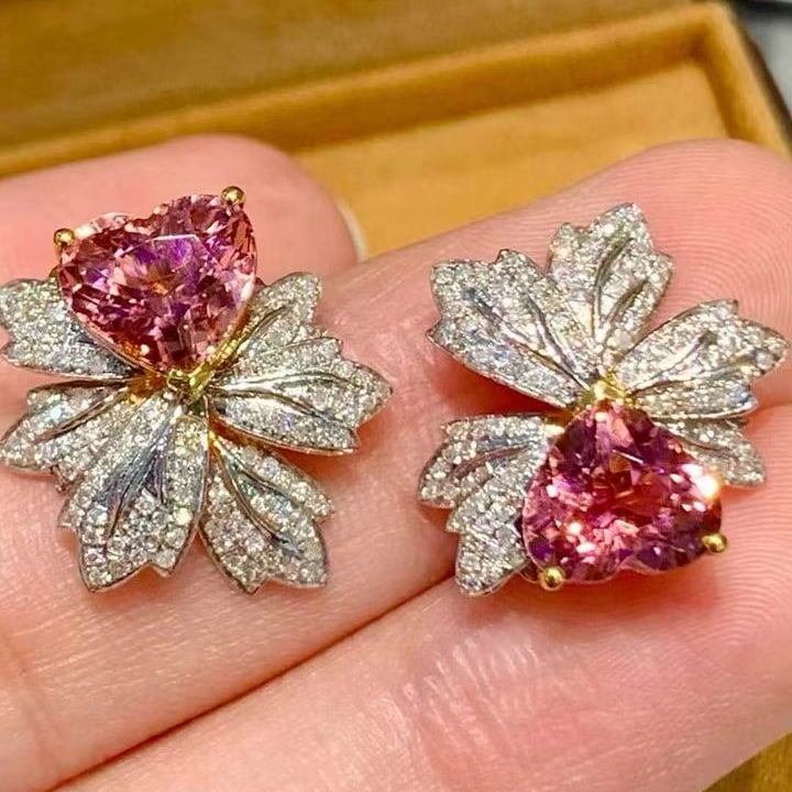 14k Gold 3.8 Ct Natural Tourmaline & Diamond Earrings - 4