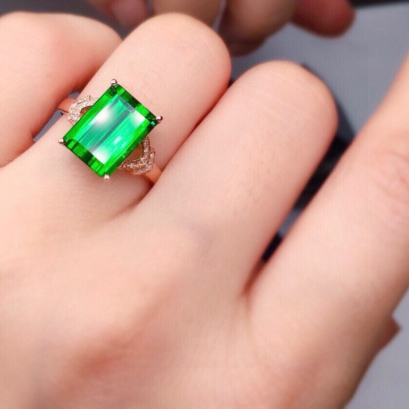 14k Gold 5.12 Ct Natural Tourmaline & Diamond Ring - 8