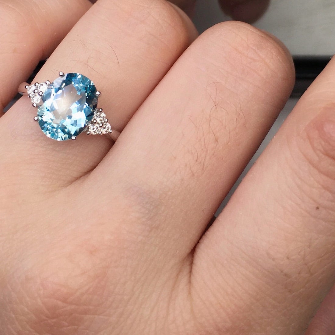 14k Gold 3.25 Ct Natural Aquamarine & Diamond Ring - 7