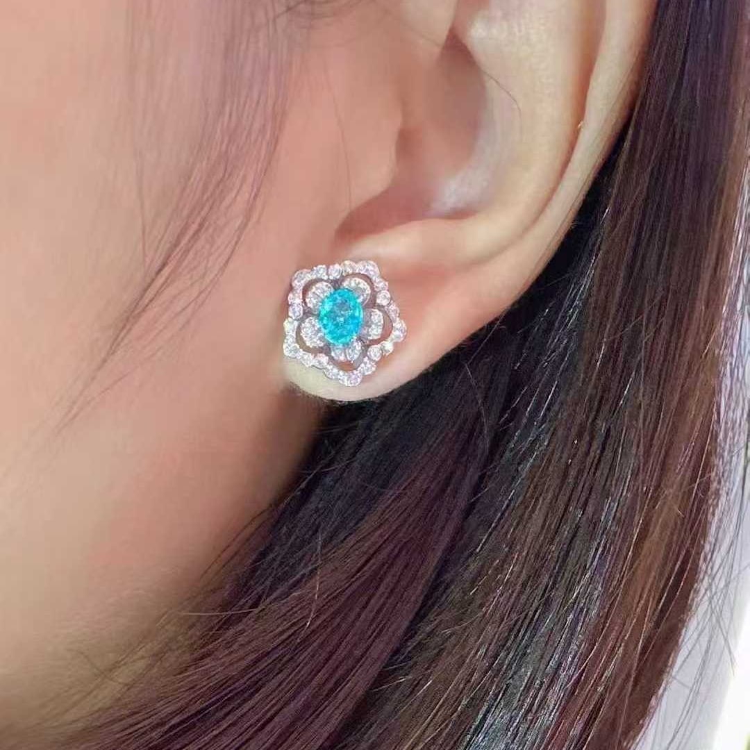 14k Gold 1.32 Ctw Natural Paraiba Tourmaline & Diamond Earrings - 4