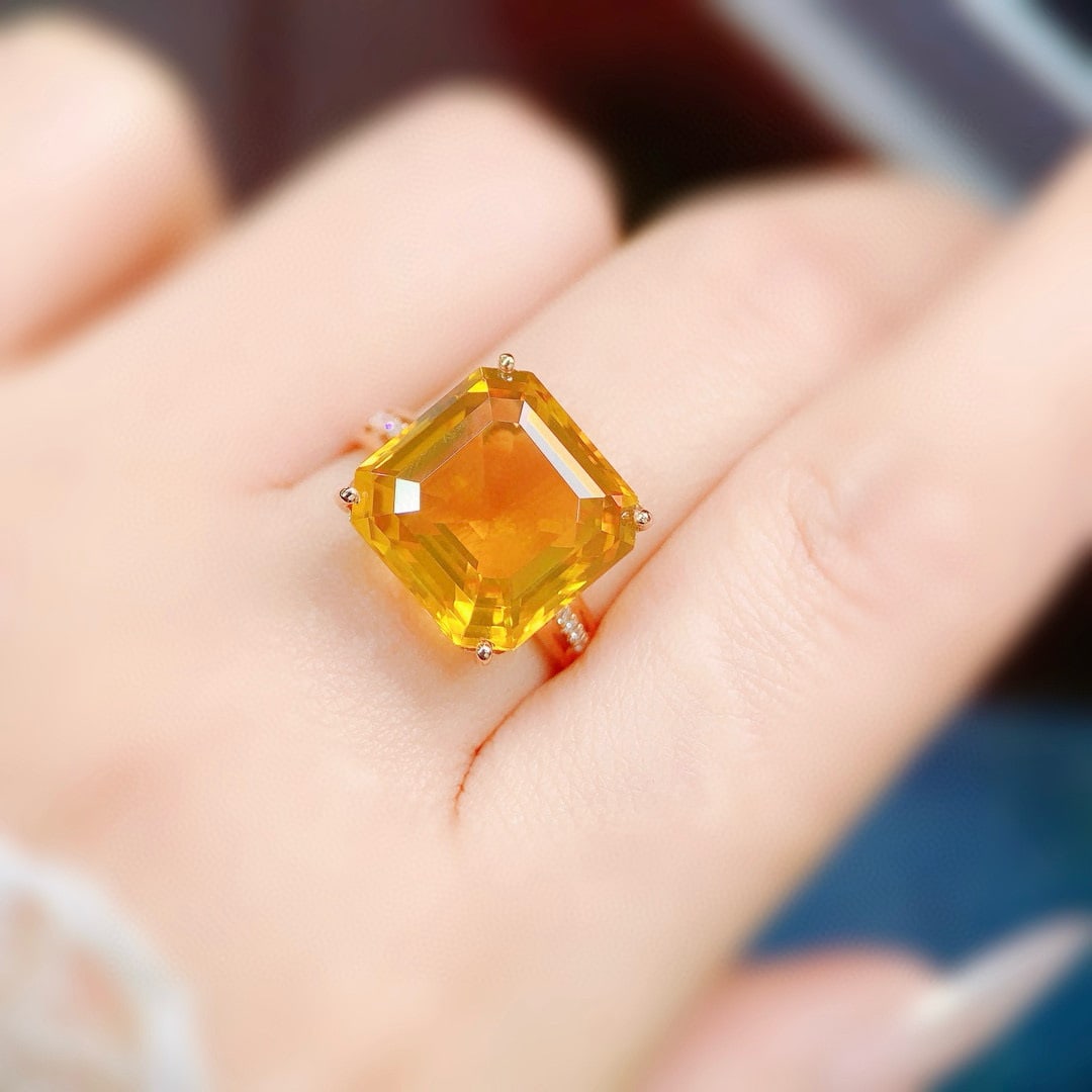 14k Gold 8.44 Ctw Natural Citrine & Diamond Ring - 4