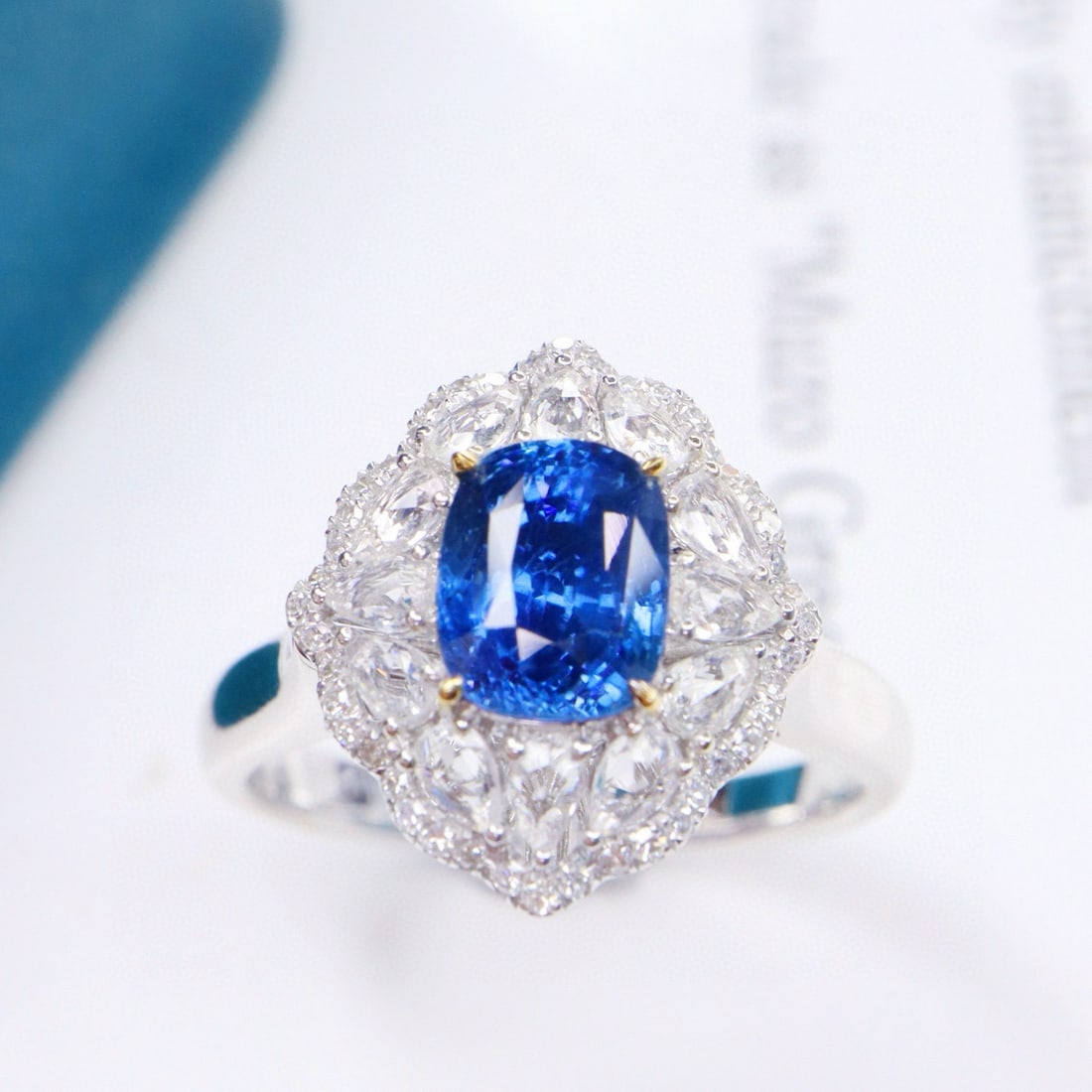 14k Gold 1.77 Ctw Natural Sapphire & Diamond Ring/pendant( Without Chain ): Ref:231131202 // gold content:14k gold // ring size:7. 25us // // main gemstone:sapphire // shape:cushion // carat weight:1. 60ct // color:blue // treatment:natural // // adjacent gemstone 2 :