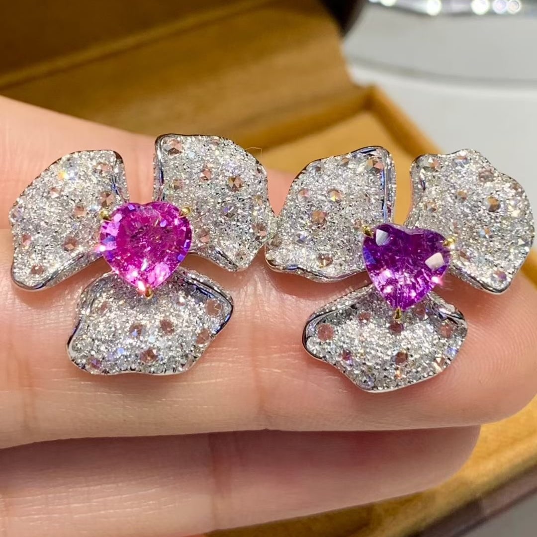 14k Gold 2.3 Ct Natural Sapphire & Diamond Earrings - 2