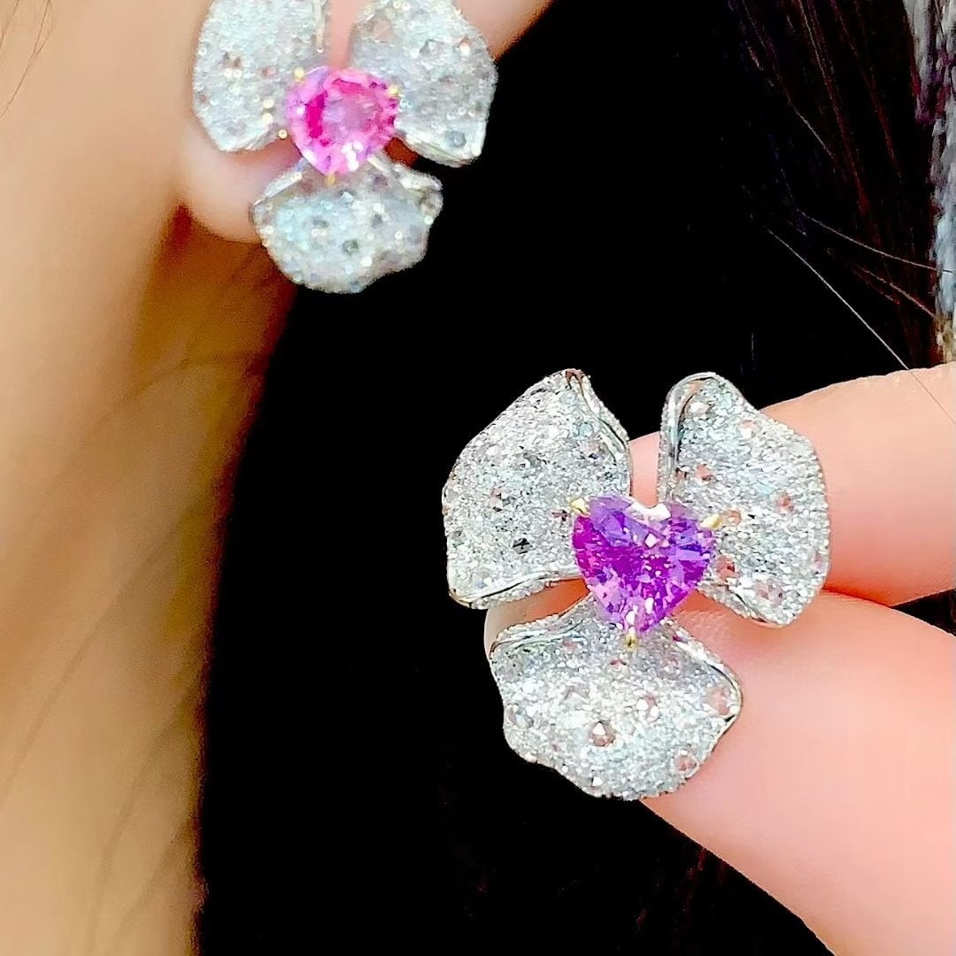 14k Gold 2.3 Ct Natural Sapphire & Diamond Earrings - 6