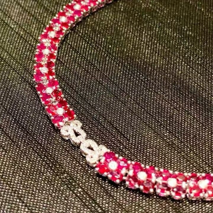 14k Gold 6.5 Ct Natural Ruby & Diamond Bracelet - 2