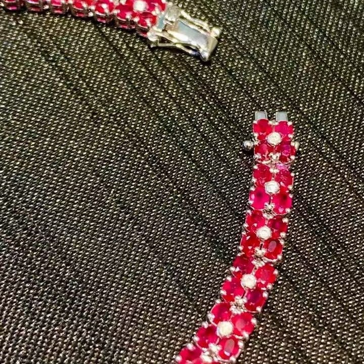 14k Gold 6.5 Ct Natural Ruby & Diamond Bracelet - 3