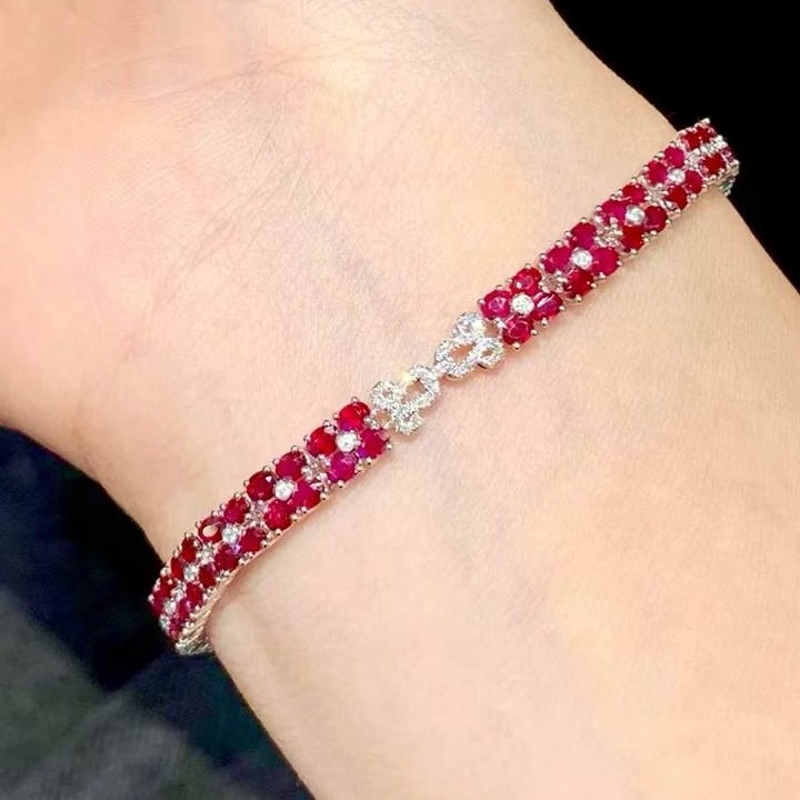 14k Gold 6.5 Ct Natural Ruby & Diamond Bracelet - 4