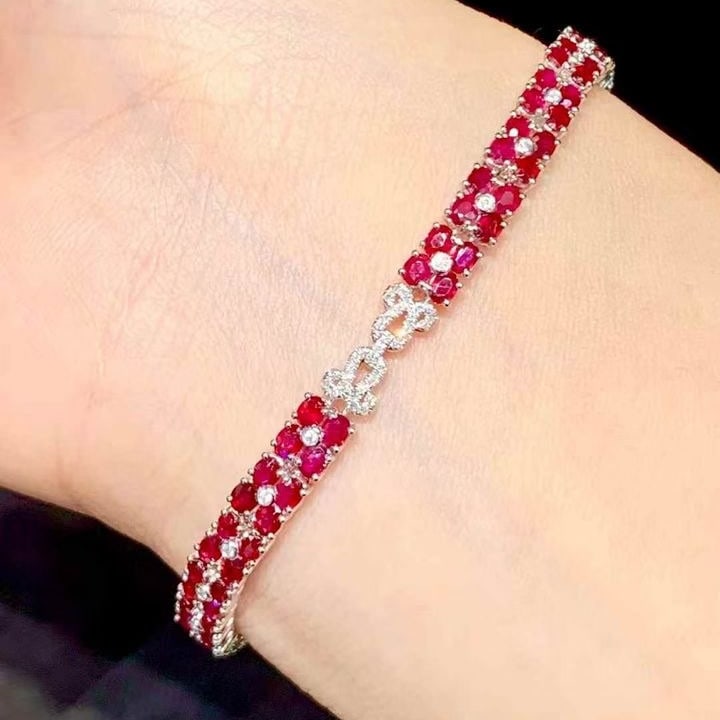 14k Gold 6.5 Ct Natural Ruby & Diamond Bracelet - 5